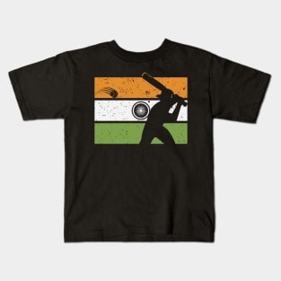 Indian Baseball Striker Player Fan India Flag Kids T-Shirt